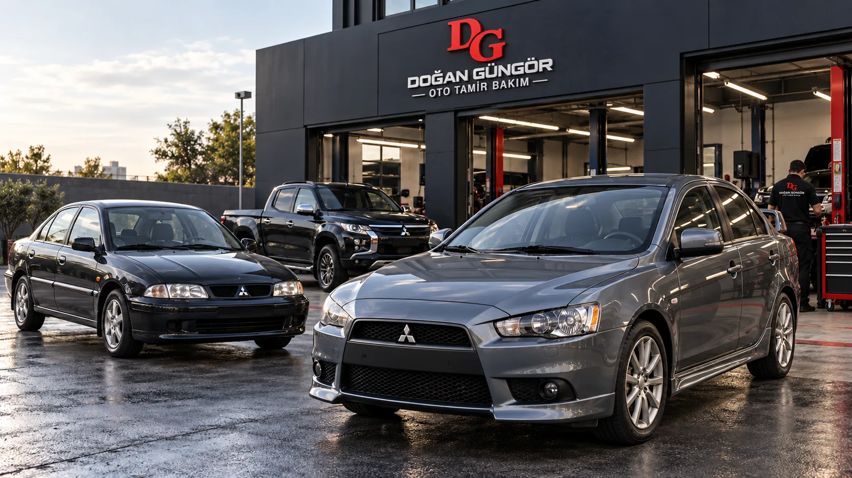 Doğan Güngör Oto Tamir Atölyesi servis alanında Mitsubishi araçlar